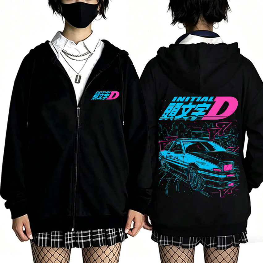 Anime Merch Shopping - Jaqueta com Zíper Oversized Anime Initial